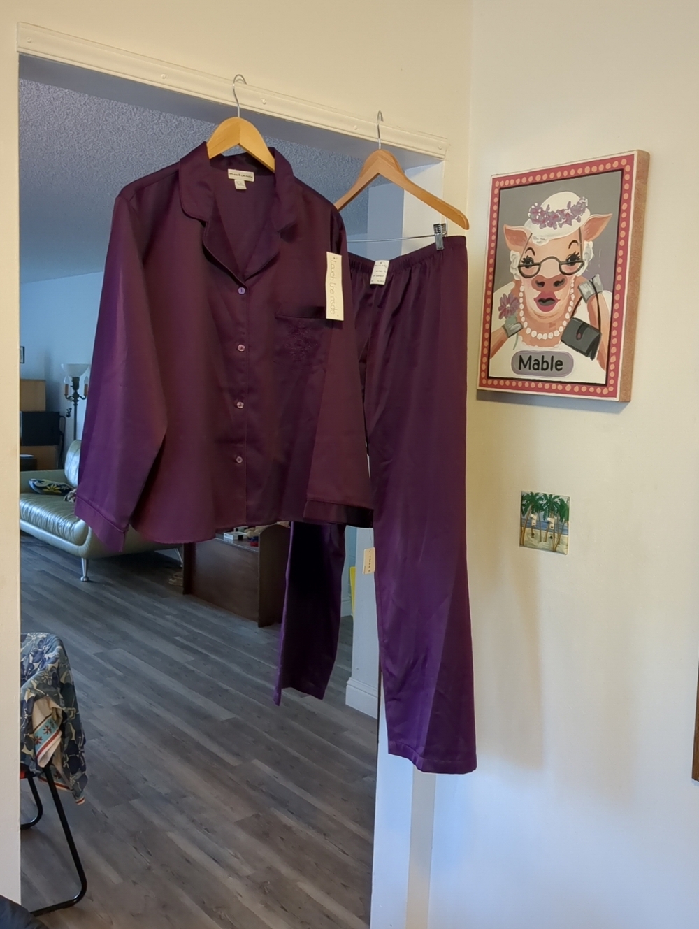 NWT Miss Elaine Plum Brushed-Back SATIN Pajama Set Women XL 2 Piece PJs